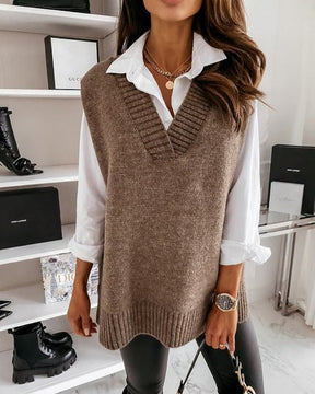 WinterStil® - Coffee V-neck solid color sleeveless vest