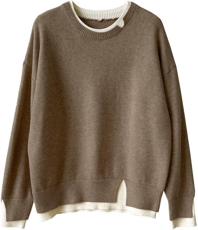 FallStil® - Tan Langarm Pullover mit Farbblock