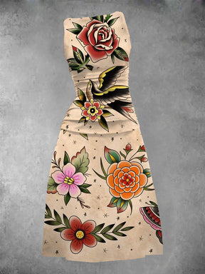 BlütenBliss® - Traditional maxi dress with tattoo print for women