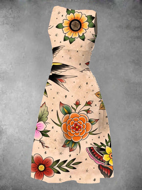 BlütenBliss® - Traditional maxi dress with tattoo print for women