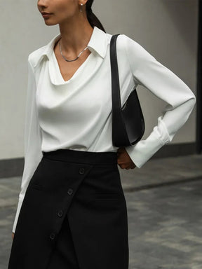 FallStil® - Cream white blouse top with folded collar