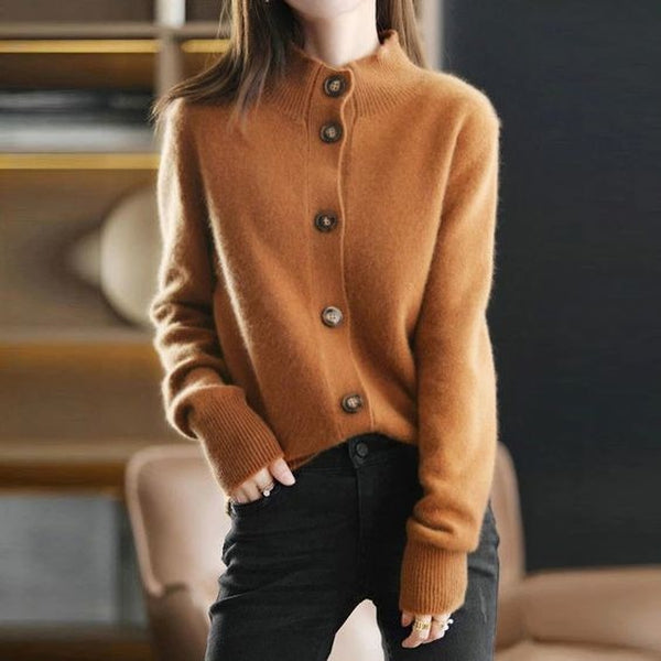 HerbstTrend® - Brown plain sweater with high neckline