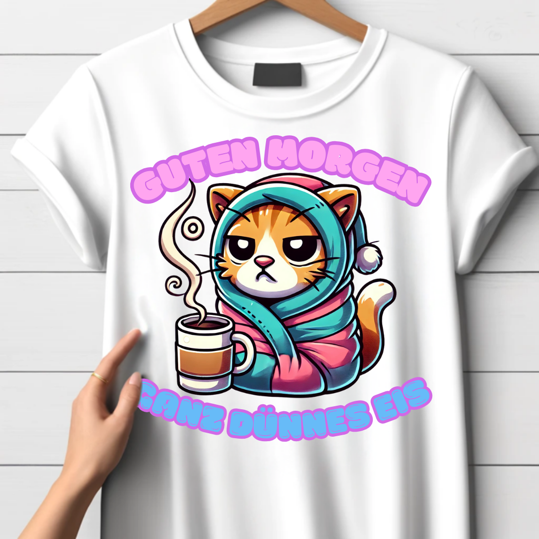 Guten Morgen Katze | Lustiges Wintershirt | Humorvolles Katzen-Design | Statement Shirt für kalte Tage