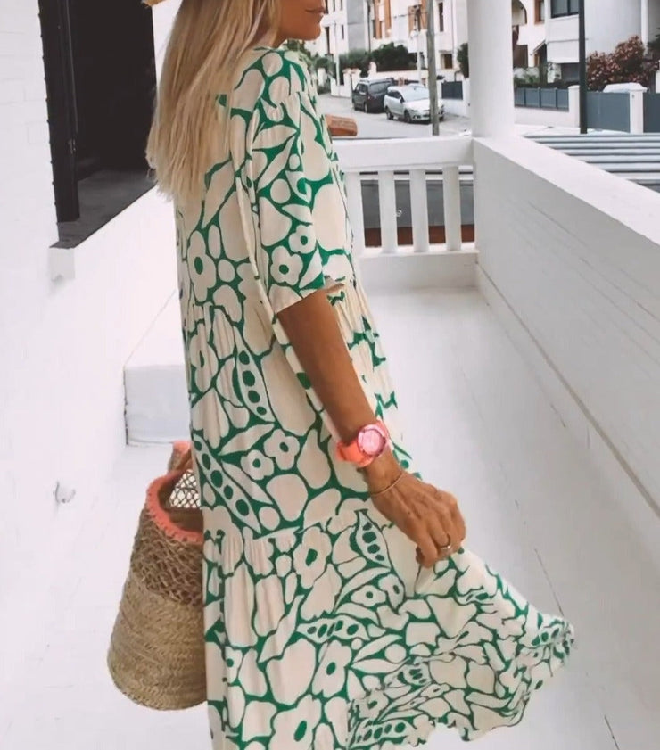 PureWear® - Green maxi dress with short sleeves