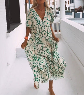 PureWear® - Green maxi dress with short sleeves