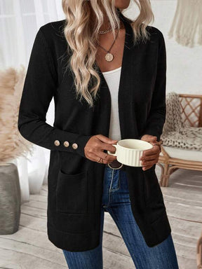 WinterTrend® - Black long-sleeved, plain cardigan