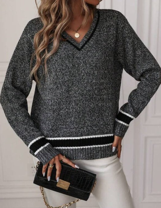 Reverie® - Grey long sleeve V-neck sweater