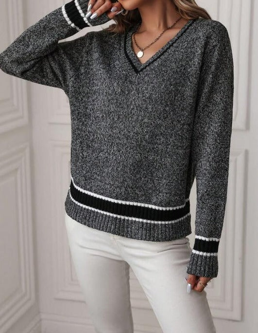 Reverie® - Grey long sleeve V-neck sweater