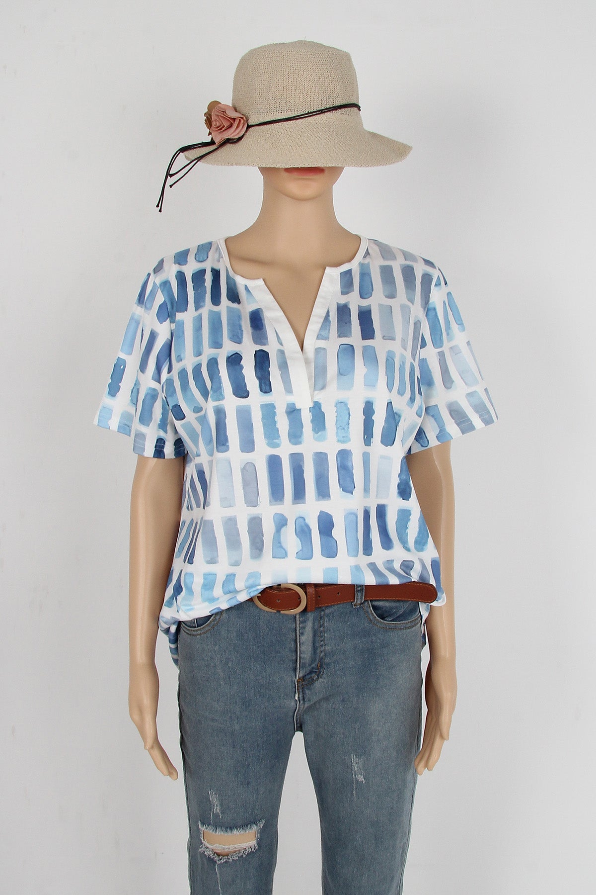 Blue pattern short sleeve