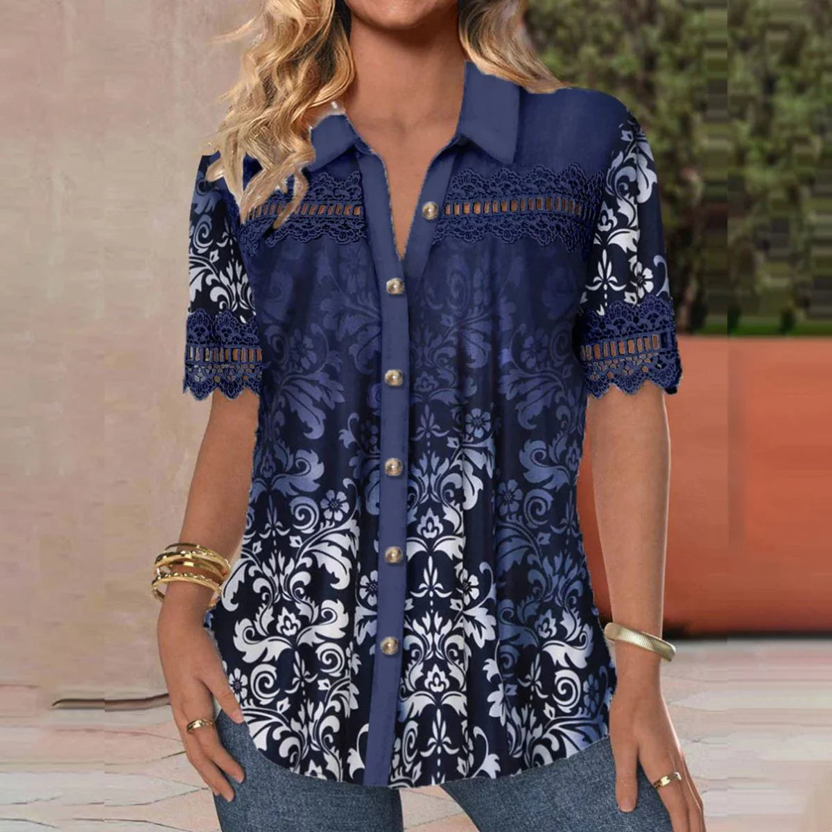 Navy lace blouse