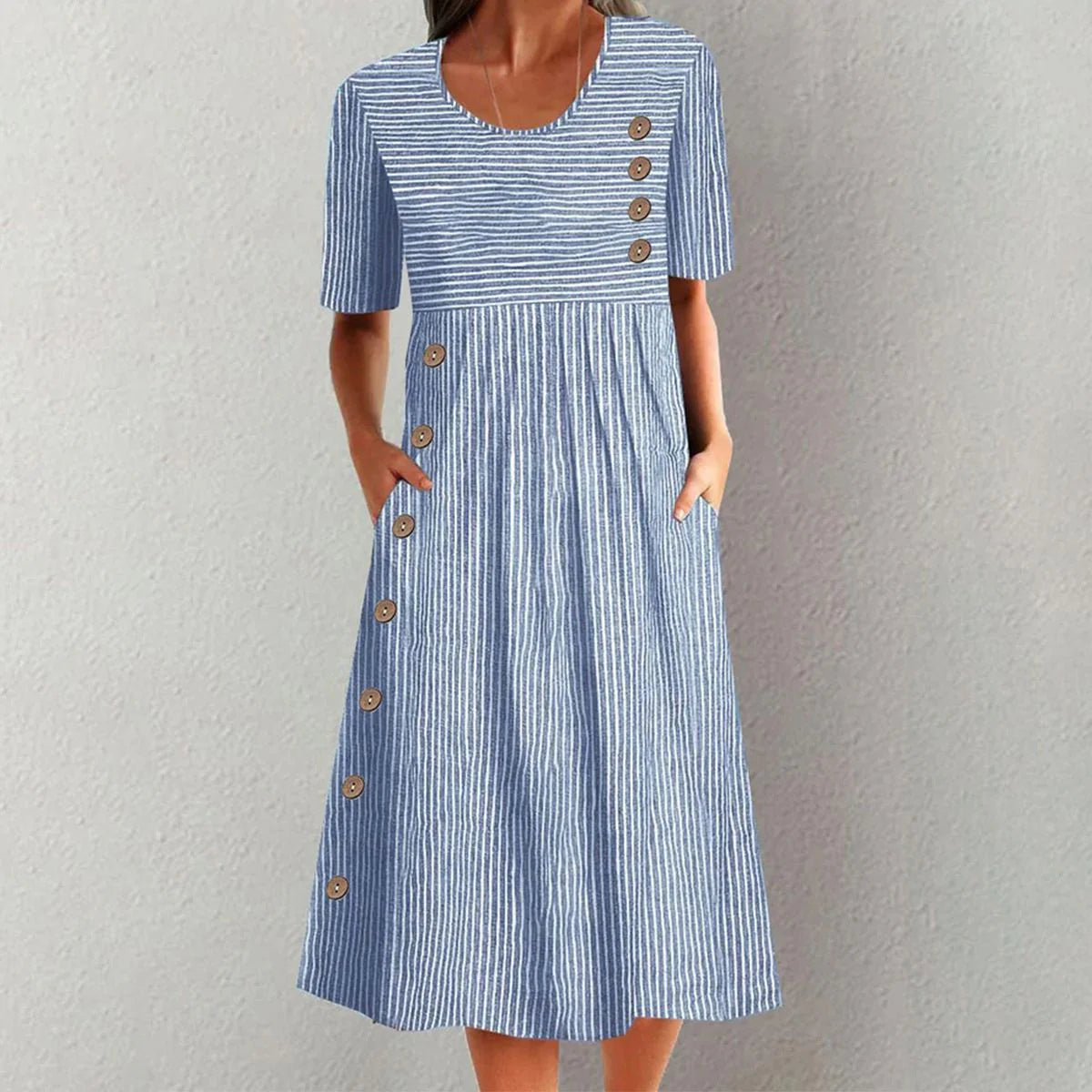 Stripe Button Midi Chic