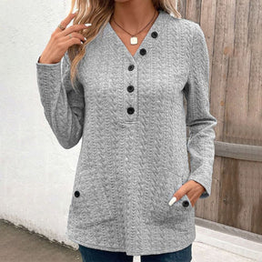 HerbstTrend® - Comfortable plain sweater with long sleeves and V-neck