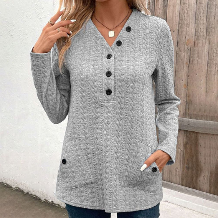 HerbstTrend® - Comfortable plain sweater with long sleeves and V-neck