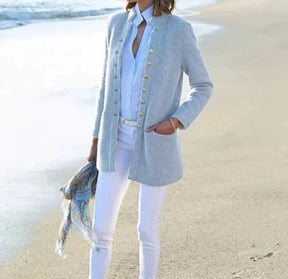 WinterTrend® - Airy plain blue sweater with long sleeves