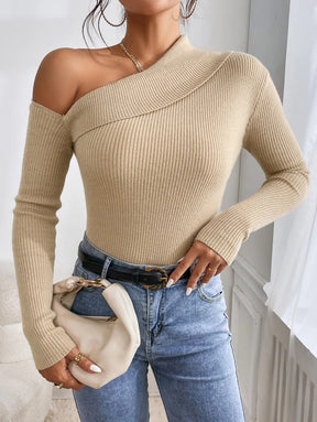 WinterStil® - Apricot solid color one shoulder sweater