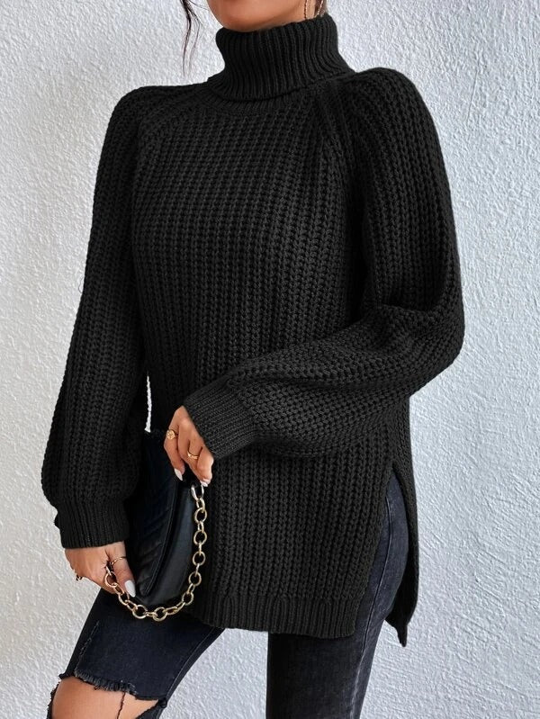 Monci® - Cool black plain turtleneck sweater