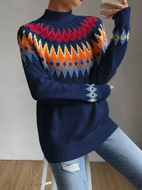 FallStil® - Blue printed long-sleeved sweater with round neck