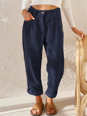 BioBlüte® - Navy blue corduroy pintuck culotte casual trousers