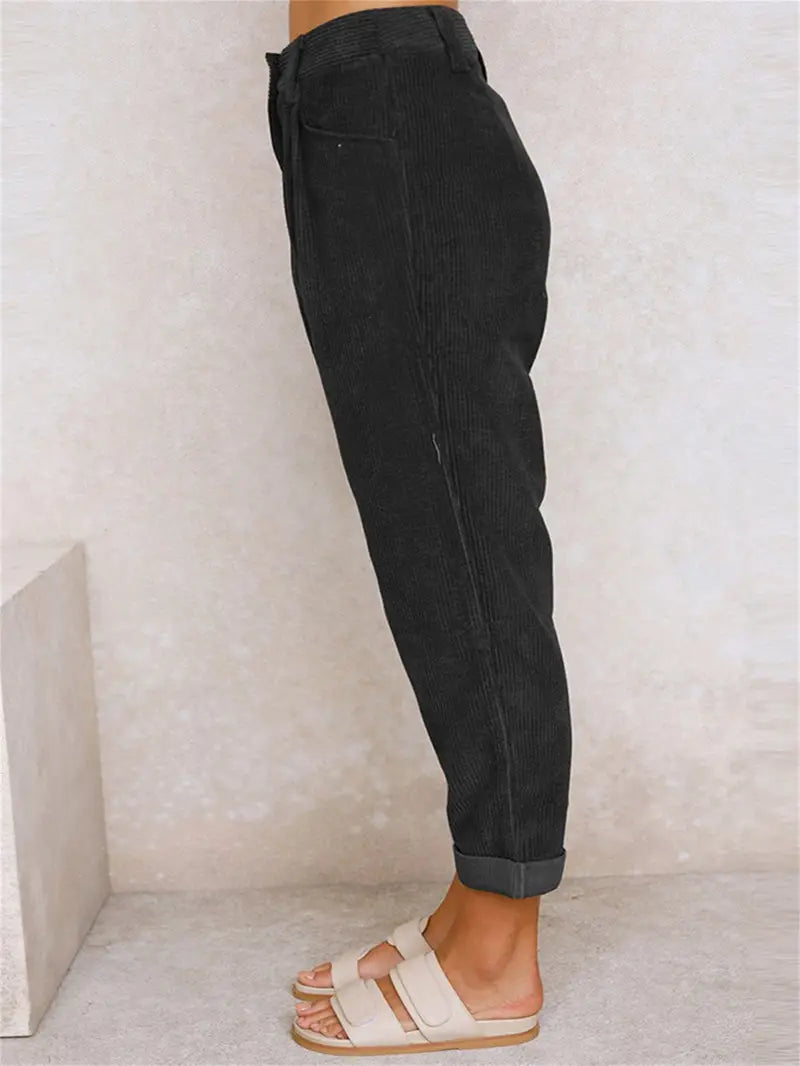 BioBlüte® - Black corduroy culotte comfort pants