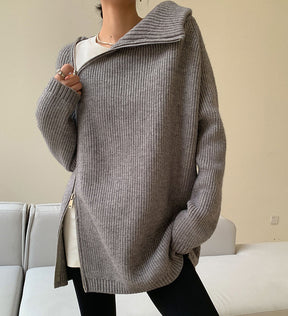 Lovja® - Grey plain high neck sweater