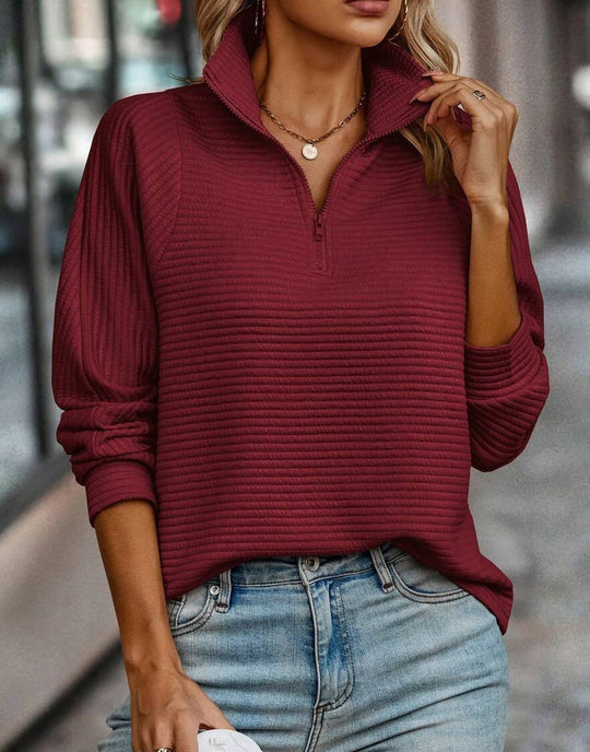 Celestial® - Burgundy long sleeve plain V-neck top