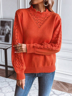 HerbstTrend® - Orangefarbener einfarbiger Pullover mit Rollkragen