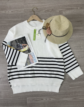 StrickSinn® - Black and white striped sweater