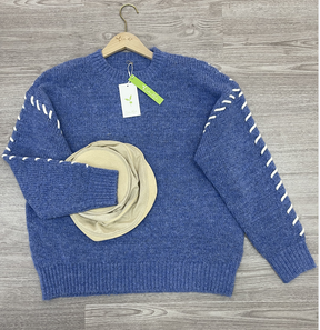 HerbstTrend® - Youthful plain blue long-sleeved sweater