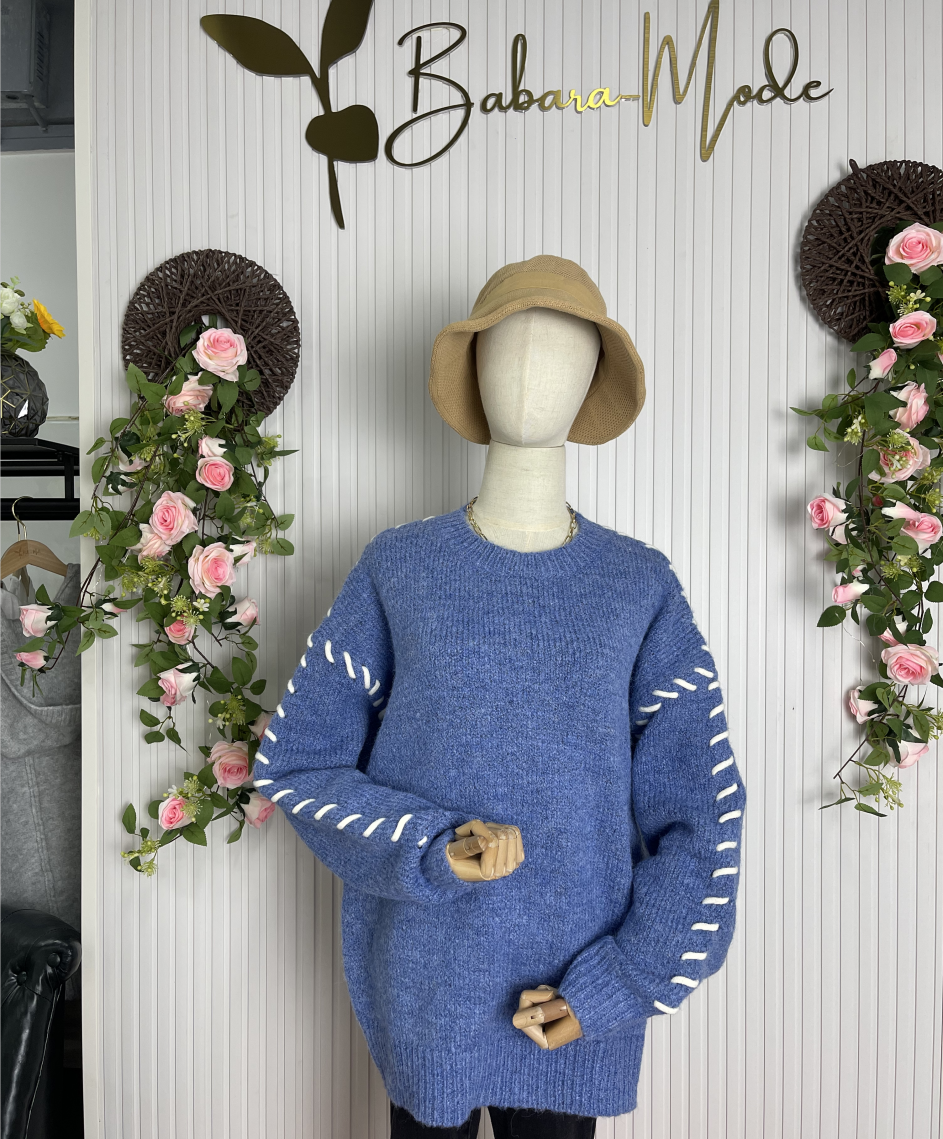 HerbstTrend® - Youthful plain blue long-sleeved sweater