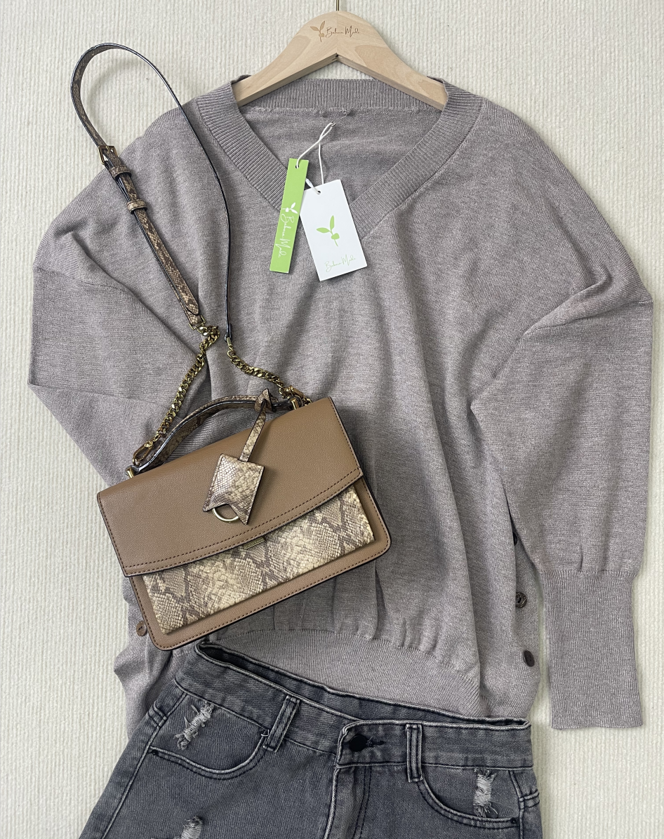 HerbstTrend® - Grey plain long-sleeved sweater