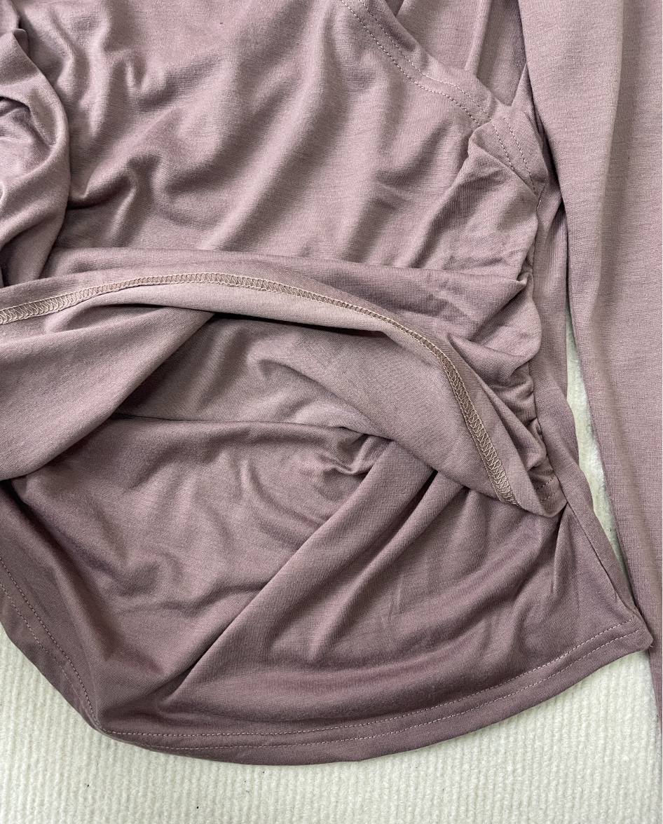 StrickSinn® - Brown plain long-sleeved top with V-neck