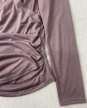 StrickSinn® - Brown plain long-sleeved top with V-neck