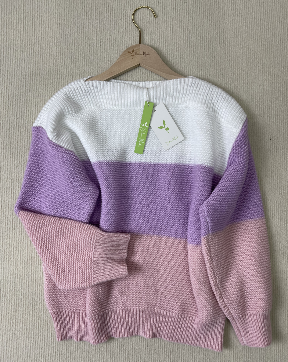 HerbstTrend® - Purple Color Block Long Sleeve Sweater