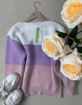 HerbstTrend® - Purple Color Block Long Sleeve Sweater