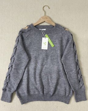 StrickSinn® - Grey plain long-sleeved sweater 