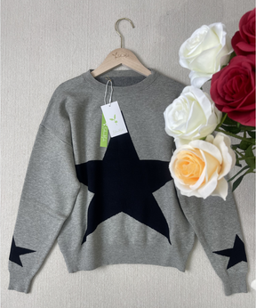 Naturlux® - Large Single Star Grey Long Sleeve Sweater