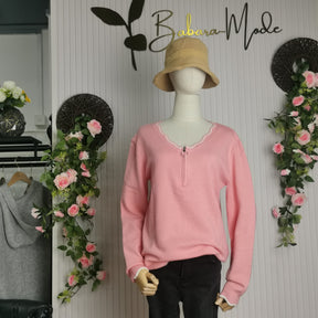 HerbstTrend® - Cute plain pink sweater with V-neck