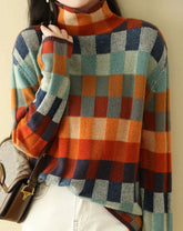 Retro check turtleneck sweater