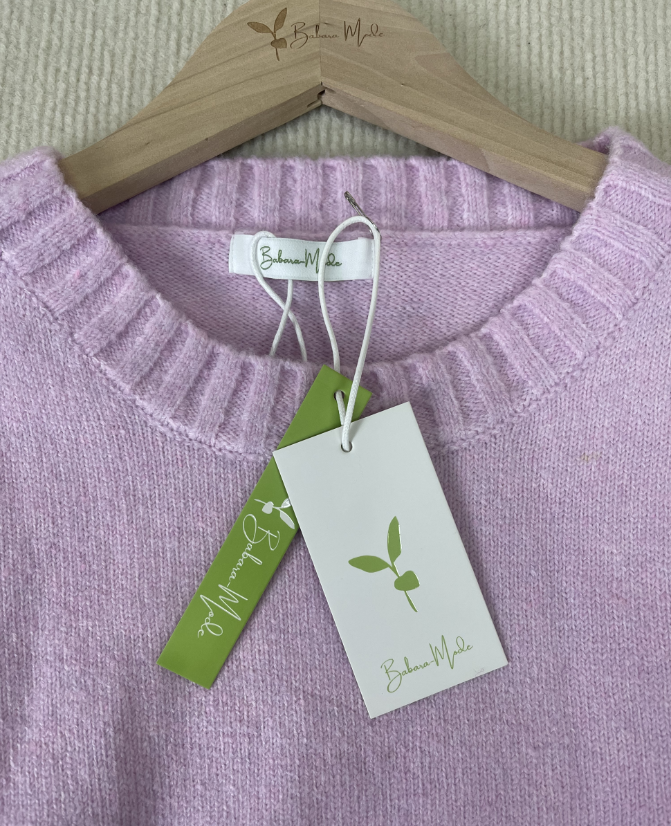 WinterTrend® - Pink plain sweater with long sleeves and round neck