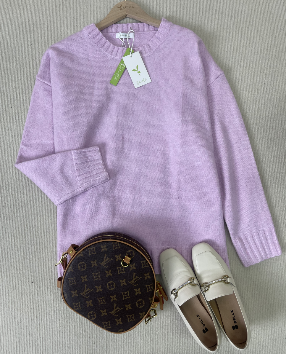 WinterTrend® - Pink plain sweater with long sleeves and round neck