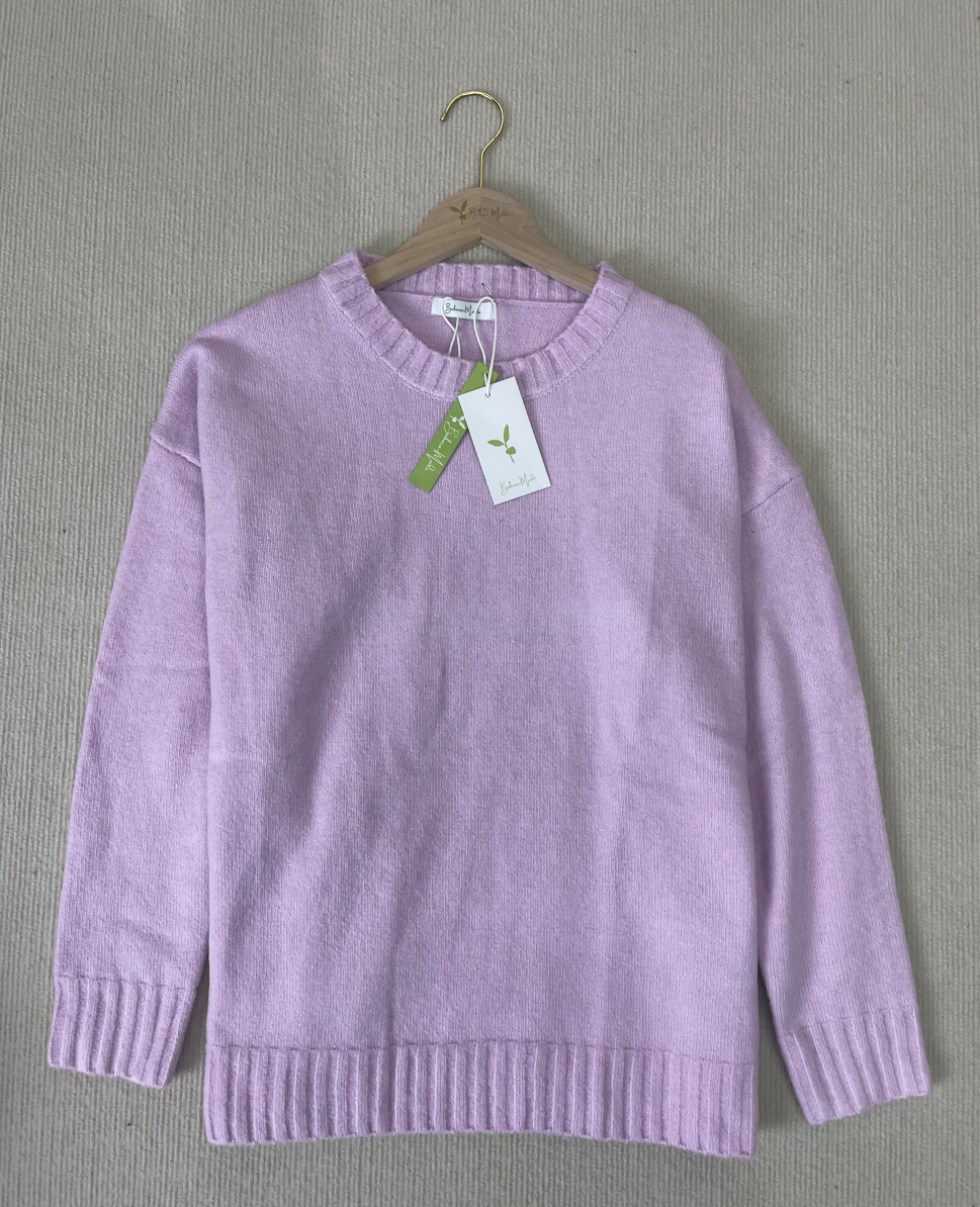 WinterTrend® - Pink plain sweater with long sleeves and round neck