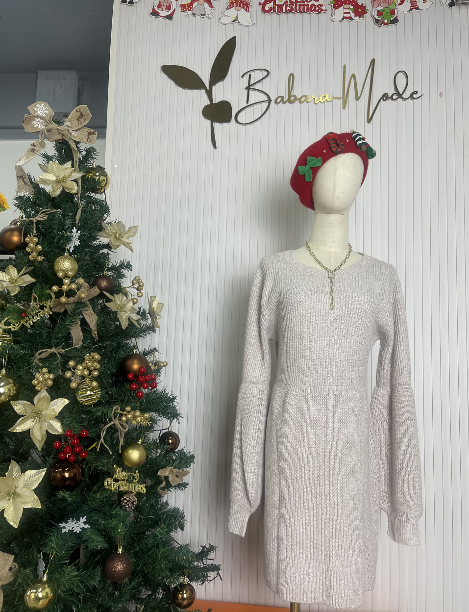 WinterTrend® - Apricot colored solid color mini sweater dress