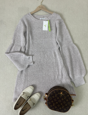 WinterTrend® - Apricot colored solid color mini sweater dress