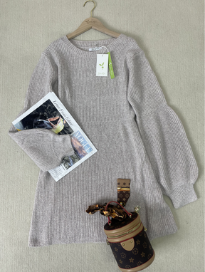 WinterTrend® - Apricot colored solid color mini sweater dress