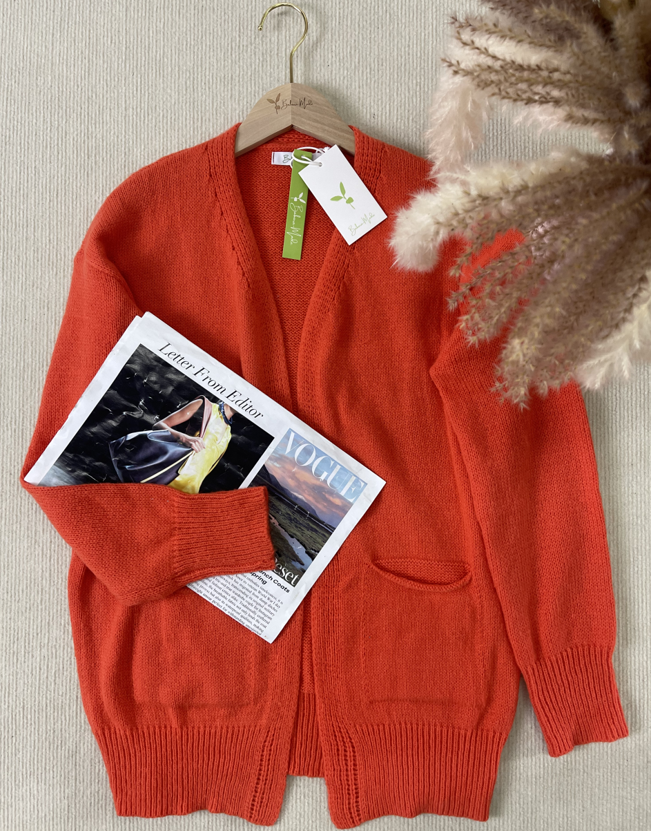 WinterTrend® - Orange plain cardigan with long sleeves