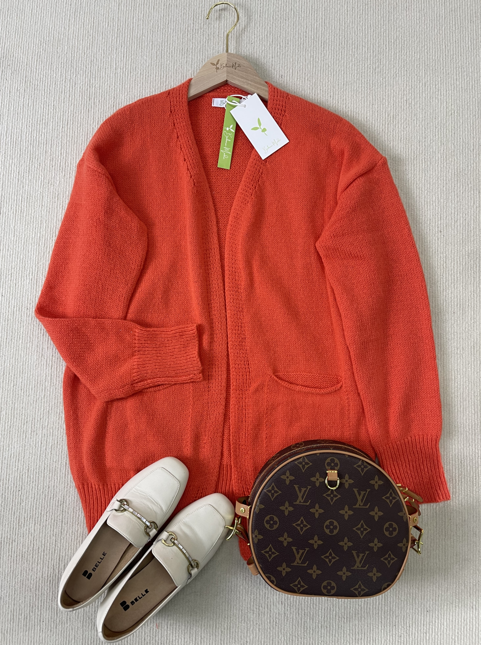 WinterTrend® - Orange plain cardigan with long sleeves