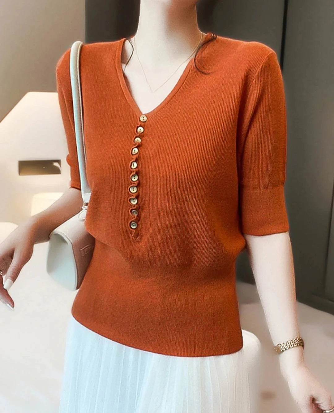 V-button chic knit