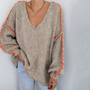 HerbstTrend® - Long-sleeved sweater with V-neck and baggy print