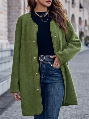 WinterTrend® - Green plain cardigan with long sleeves