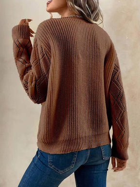 ChristStil® - Coffee long-sleeved sweater with V-neck